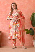 Women’s  Floral Printed Gajri Kurta Set with Pants and Dupatta – 3-Piece Ethnic Wear Suit