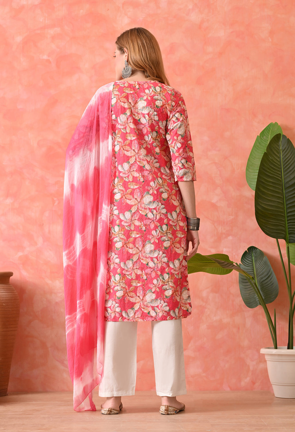 Women’s Chikankari Embroidered Gajri Kurti with Cotton 60×60 Pant and Dupatta – 3-Piece Ethnic Wear Set