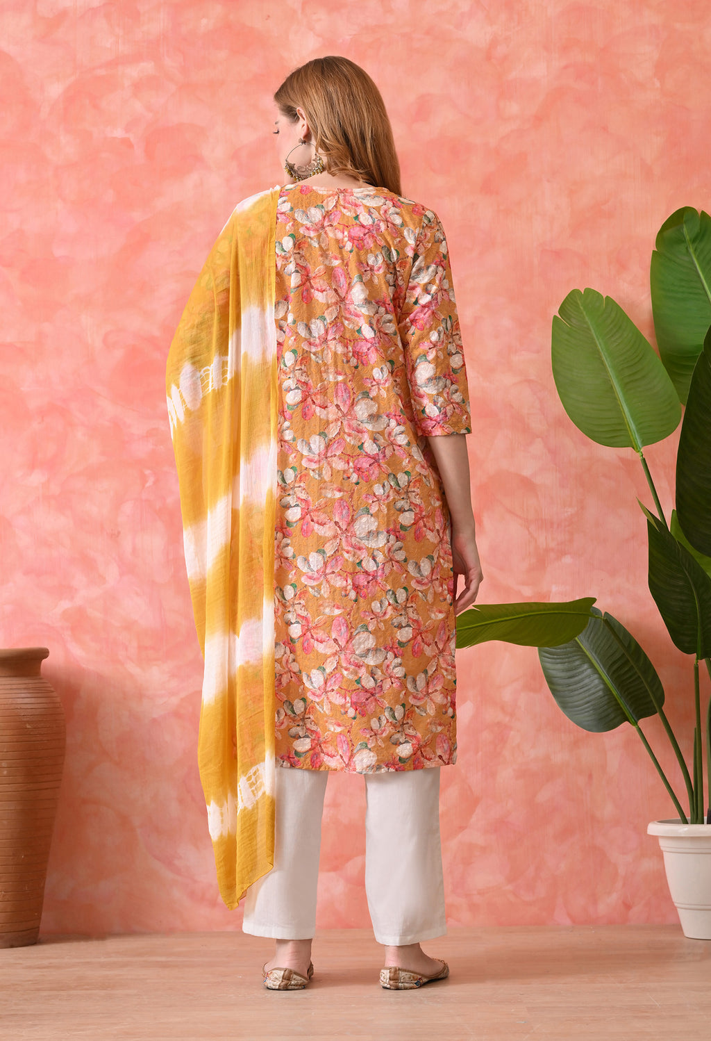 Women’s Chikankari Embroidered Yellow Kurti with Cotton 60×60 Pant and Dupatta – 3-Piece Ethnic Wear Set