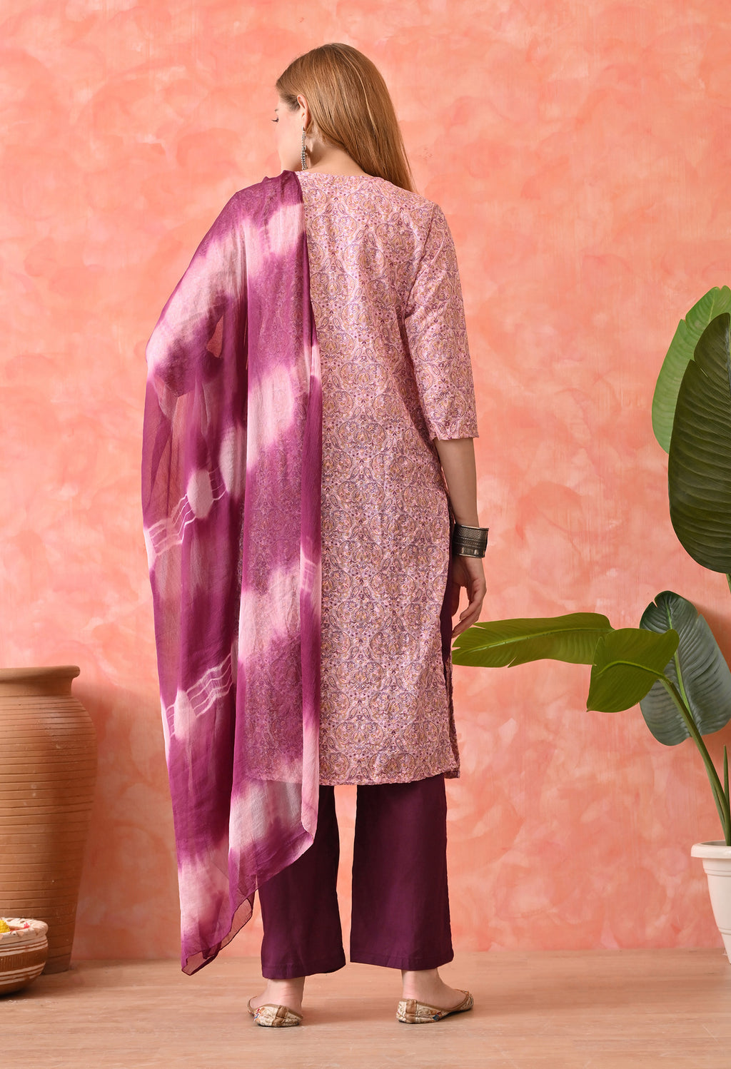 Women’s Chikankari Embroidered Pink Kurti with Cotton 60×60 Pant and Dupatta – 3-Piece Ethnic Wear Set