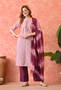 Women’s Chikankari Embroidered Pink Kurti with Cotton 60×60 Pant and Dupatta – 3-Piece Ethnic Wear Set