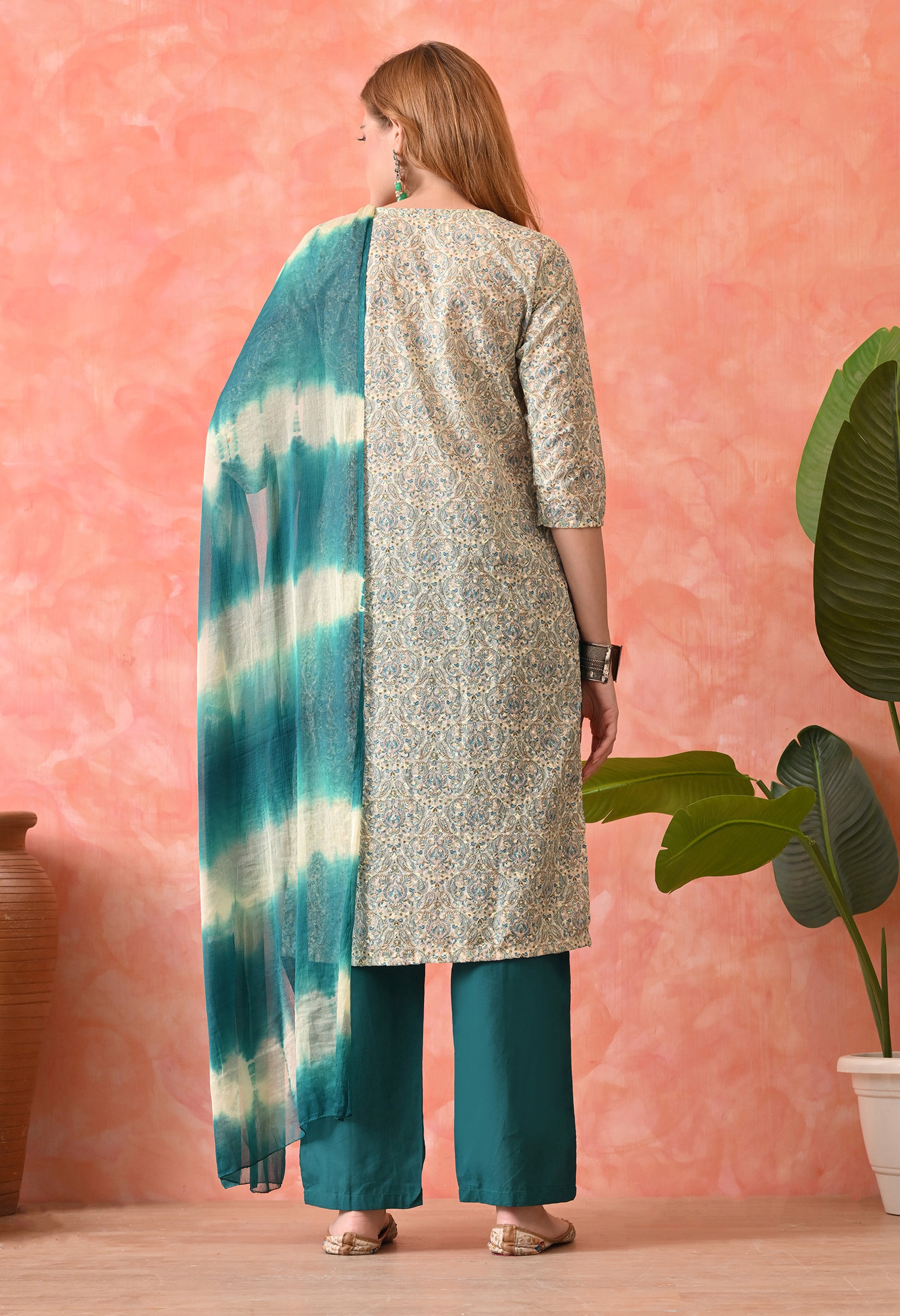 Women’s Chikankari Embroidered Rama Kurti with Cotton 60×60 Pant and Dupatta – 3-Piece Ethnic Wear Set