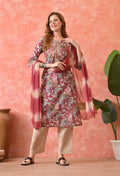 Women’s Chikankari Embroidered Maroon Kurti with Cotton 60×60 Pant and Dupatta – 3-Piece Ethnic Wear Set