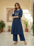 Premium Navy Blue Jaipuri pure Cotton Embroidered Co-Ord Set for Women