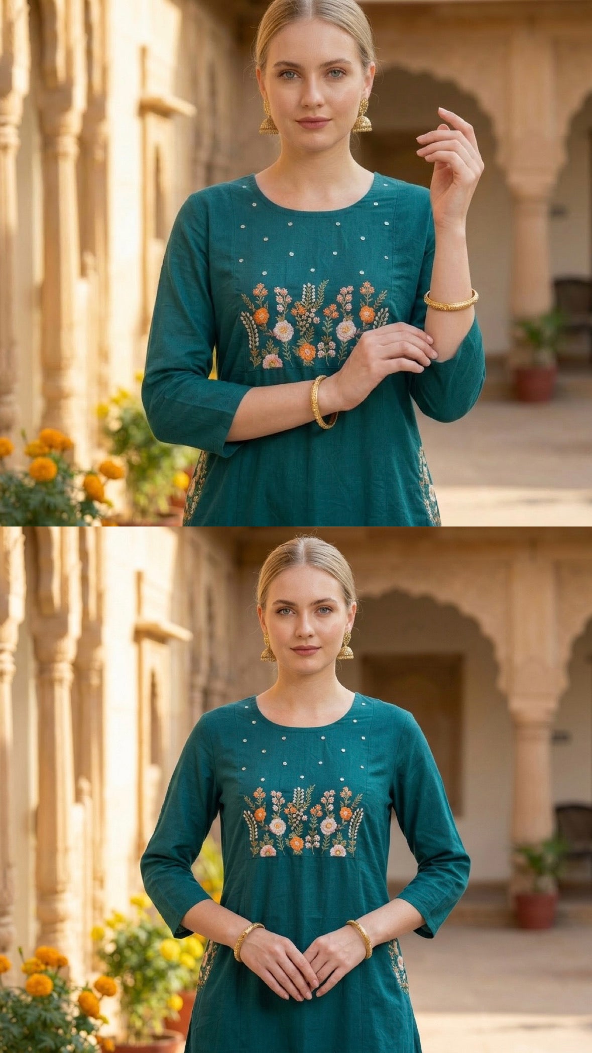 Premium Rama Jaipuri pure Cotton Embroidered Co-Ord Set for Women