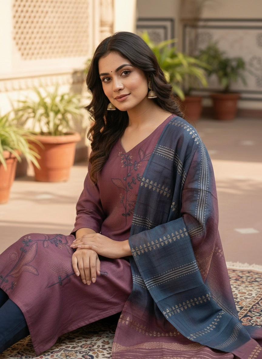 Women’s Vetican Fabric Pink Embroidered Kurta Set with Pant and Dupatta